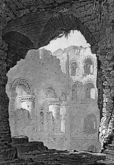 Interno del mastio del castello di Rochester, Kent, inciso da William Woolnoth da Henry Gastineau